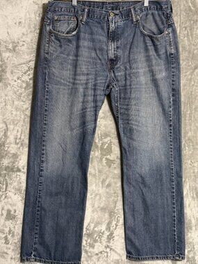 Levis 569 Loose Straight Jeans Mens 38x30 Medium Wash Distressed Denim